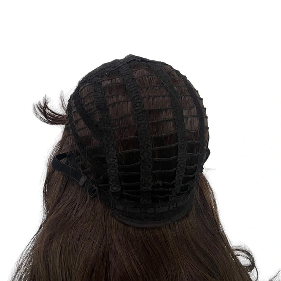 25 Inch Chocolate Brown Wavy Long Wig With Bangs - Picture 7 of 10